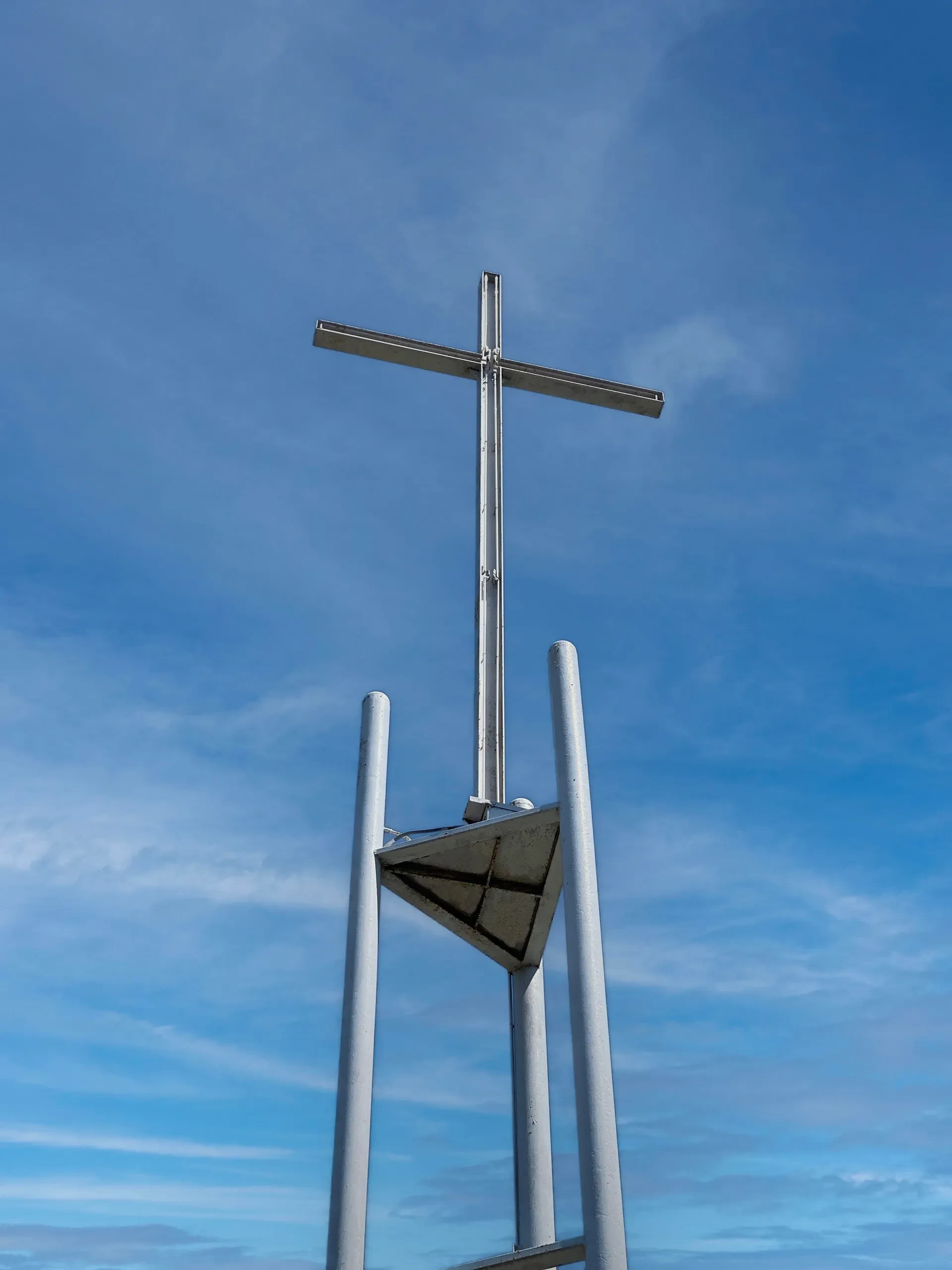 Church cross against blue sky